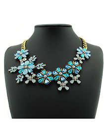 Sweet Blue Flower Shape Decorated Simple Short Chain Necklace