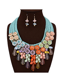 Exaggerated Multi-color Waterdrop Bead Pendant Decorated Hand-woven Chain Jewelry Sets