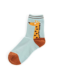 Lovely Blue+brown Cartoon Giraffe Pettern Decorated Simple Socks