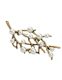 Fashion Gold Color Pearls Decorated Branch Design Simple Brooch