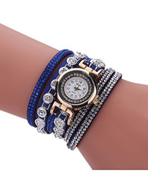 Fashion Blue Diamond Decorated Round Shape Dial Multi-layer Watch