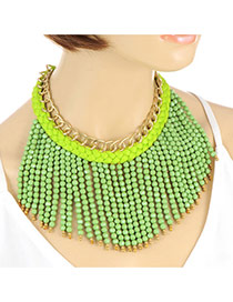 Bohemia Green Beads Weaving Tassel Pendant Decorated Double Layer Necklace
