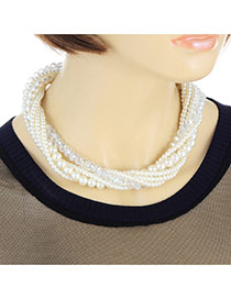 Eleagnt White Pearl Weaving Decorated Multilayer Chocker