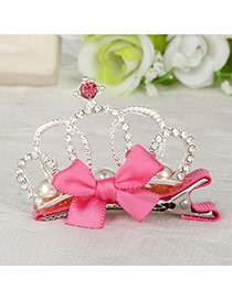 Fashion Watermelon Red Crown Decorated Bowknot Design Simple Hair Clip