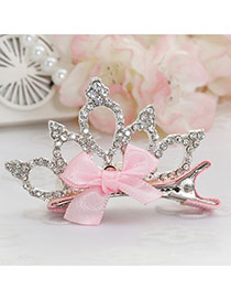 Fashion Pink Crown Decorated Bowknot Design Simple Hair Clip