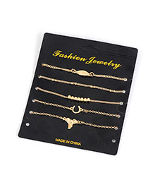 Fashion Gold Color Leaf Decorated Pure Color Design Simple Bracelet (5pcs)