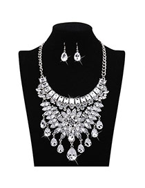 Fashion White Water Drop Shape Diamond Decorated Flower Design Jewelry Sets