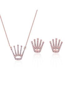 Fashion Rose Gold Crown Pendant Decorated Color Matching Jewelry Sets