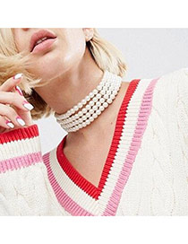 Fashion White Pearls Decorated Multi-layer Pure Color Choker
