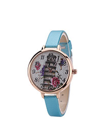 Fashion Blue The Leaning Tower Of Pisa Pattern Decorated Thin Strap Watch
