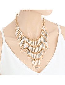 Fashion Milk White Pearls Decorated Multi-layer Design Simple Necklace