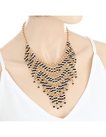 Fashion Black Pearls Decorated Multi-layer Design Simple Necklace