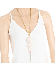 Fashion Milk White Long Tassel&pearls Pendant Decorated Simple Necklace