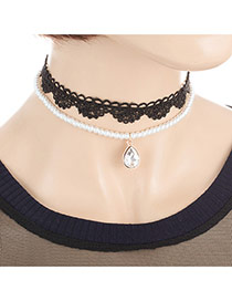 Fashion Black Pearls&diamond Decorated Double Layer Design Simple Choker