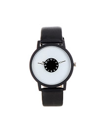 Fashion White+black Color Matching Decorated Round Dial Design Watch