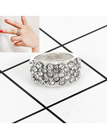 Fashion Silver Color Round Shape Diamond Decorated Pure Color Simple Ring