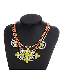 Fashion Yellow Oval Shape Gemstone Decorated Double Layer Necklace