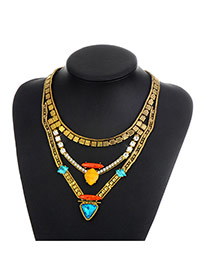Fashion Gold Color Triangle Shape Diamond Decorated Color Matching Necklace