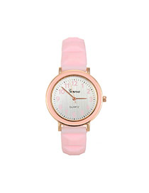 Fashion Pink Color Matching Decorated Round Dail Simple Watch