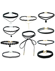 Fahion Black Pure Color Decorated Double Layer Jewelrt Sets (10 Pieces)