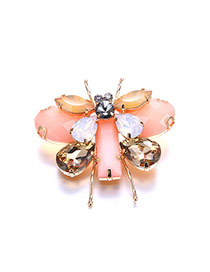 Retro Pink Gemstone Decorated Butterfly Design Simple Brooch