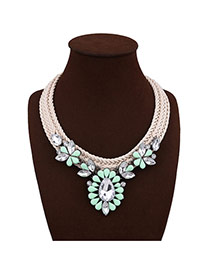 Bohemia Green Geometric Shape Gemstone Decorated Hand-woven Necklace