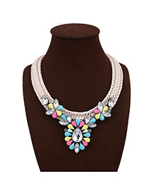 Bohemia Multi -color Geometric Shape Gemstone Decorated Hand-woven Necklace