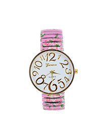 Fashion Pink Painting Flower Pattern Decorated Round Daild Watch