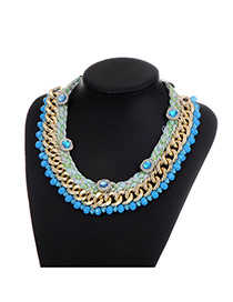 Fashion Blue Diamond&beads Decorated Color Matching Simple Necklace