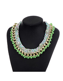 Fashion Green Diamond&beads Decorated Color Matching Simple Necklace