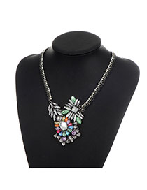 Fashion Black Geometric Shape Diamond Decorated Color Matching Necklace