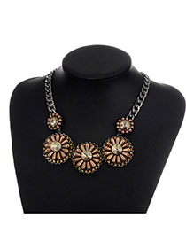 Fashion Coffee Pearls Decorated Flower Shape Design Simple Necklace
