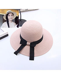 Fashion Pink Bowknot Decorated Simple Pure Color Hat