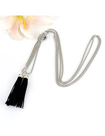 Bohemia Silver Color+black Double Layer Tassel Decorated Simple Long Chain Necklace