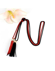 Bohemia Black+red Double Layer Tassel Decorated Simple Long Chain Necklace