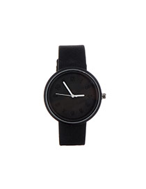 Fashion Black Pure Color Decorated Round Dail Design Watch