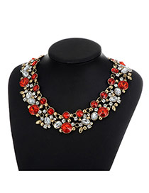 Fashion Red Pearls&diamond Decorated Double Layer Necklace