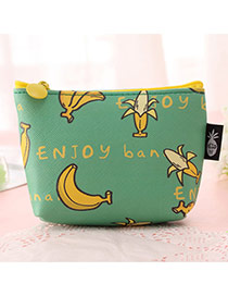 Fashion Blue Banana Pattern Decorated Square Shape Simple Wallet