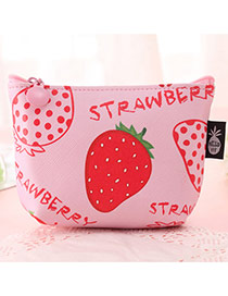 Fashion Pink Strawberry Pattern Decorated Square Shape Simple Wallet