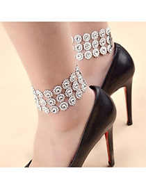 Fashion Silver Color Round Shape Diamond Decorated Multi-layer Anklet