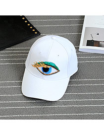 Fashion White Embroidery Eye Pattern Decorated Pure Color Baseball Cap
