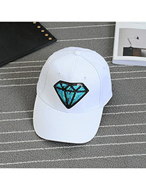 Fashion White Embroidery Diamond Pattern Decorated Pure Color Baseball Cap
