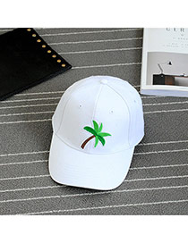 Fashion White Embroidery Tree Pattern Decorated Pure Color Baseball Cap
