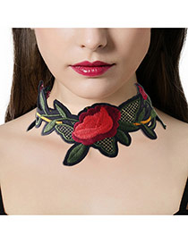 Fashion Red Embroidery Flower Pattern Decorated Simple Width Choker