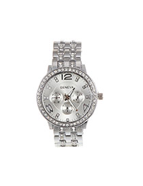 Fashion Silver Color Diamond Decorated Round Dail Pure Color Watch