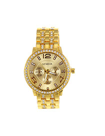 Fashion Gold Color Diamond Decorated Round Dail Pure Color Watch