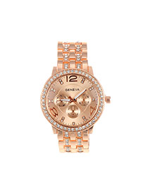 Fashion Champagne Diamond Decorated Round Dail Pure Color Watch