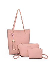 Fashion Pink Tassel&bead Decorated Pure Color Simple Shoulder Bag(3pcs)