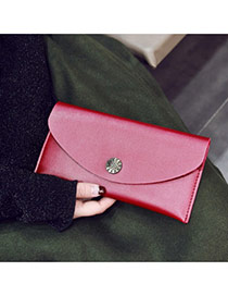 Elegant Red Flower Decorated Pure Color Square Shape Wallet