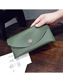 Elegant Green Flower Decorated Pure Color Square Shape Wallet